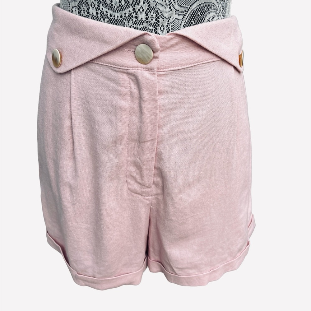 Love & Piece Women’s L High Waist Fold Over Soft Pink Linen Shorts